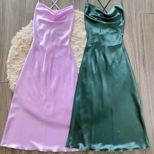 Satin Draped Collar Cami Midi Dress